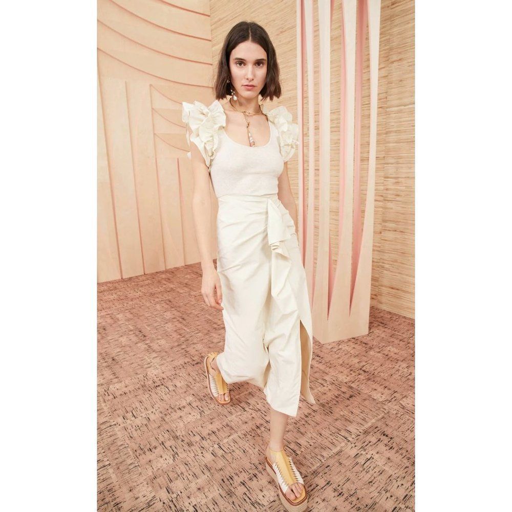 NWT Ulla Johnson Isabella Ruffle Midi Dress Ivory Cotton Size Small